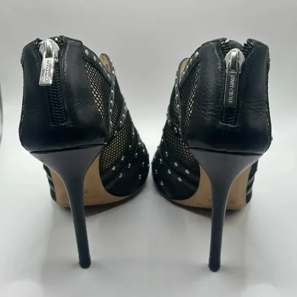 Jimmy Choo Black Mesh Studded Booties Size 37.5 - Picture 4 of 5